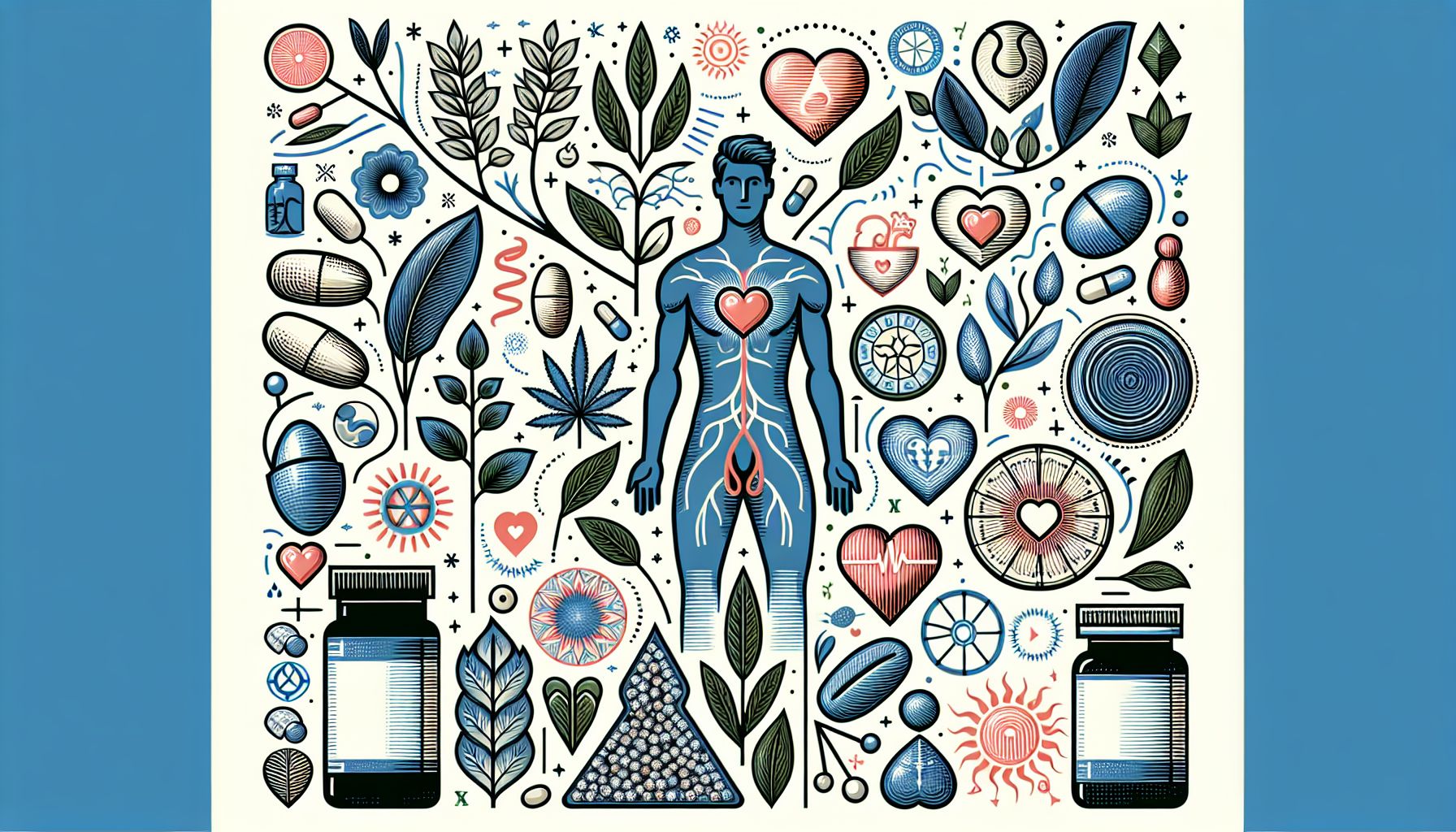A variety of libido supplements including capsules, tablets, and herbal extracts